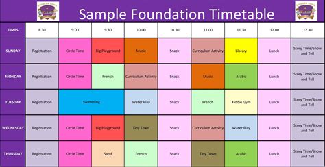 Sample Class Timetable Toddler Town Class Timetable Preschool