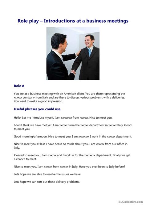 Introductions At A Business Meeting English Esl Worksheets Pdf And Doc