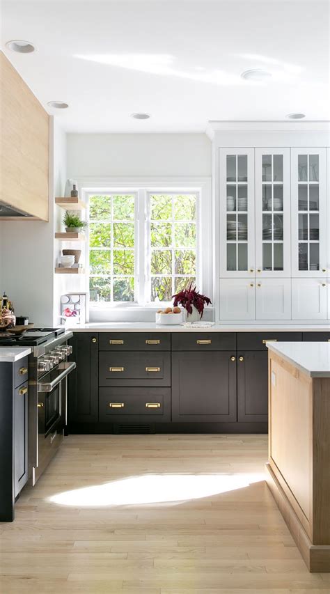 Black And Wood Kitchen Cabinets With White Countertop Black Kitchen