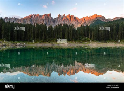 Karersee Lake In Front Of Latemar Lago Di Carezza Carezza Dolomites