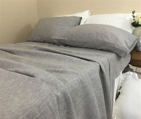 Chambray Graphite Grey Linen Bed Sheets