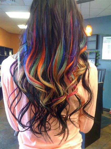 Rainbow Highlights Extensions Ombre Hair Styles Dip Dye