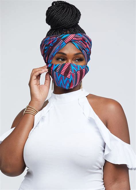 Ade African Print Knit Head Wrap Magenta Blue Kente Clearance