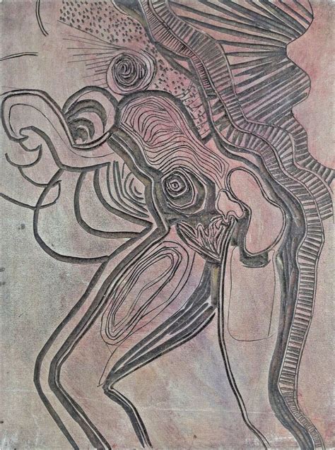 Original Linocut Block Of Female Nude Form Abstract Exceptional