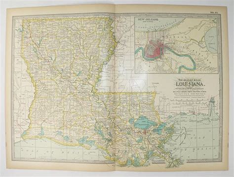 Vintage Map Louisiana 1899 Gulf Coast State Map Antique Etsy