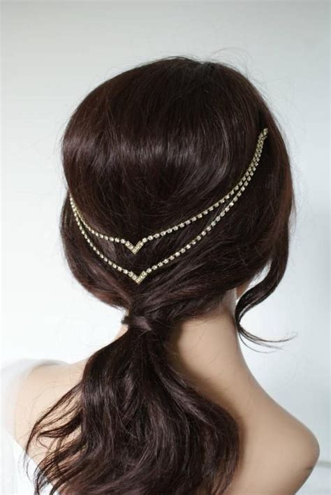 Wedding Hair Chain Bohemian Bridal Crystal Head Chain Etsy Hair