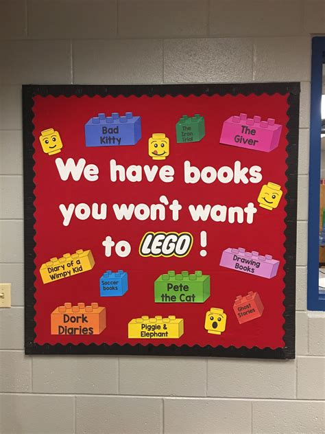 lego theme library bulletin board school library decor school library displays middle school