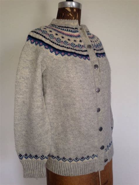 Norwegian Fair Isle Wool Cardigan Nordic By Brocantebedstuy Vintage