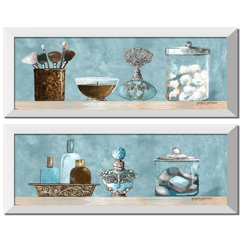Gango Home Decor Powder Blue Bathroom Scenes Panels Two 18x6in Art