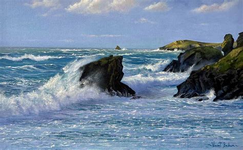 High Tide Porthcothan Vincent Basham Seascape Artist Cornwall