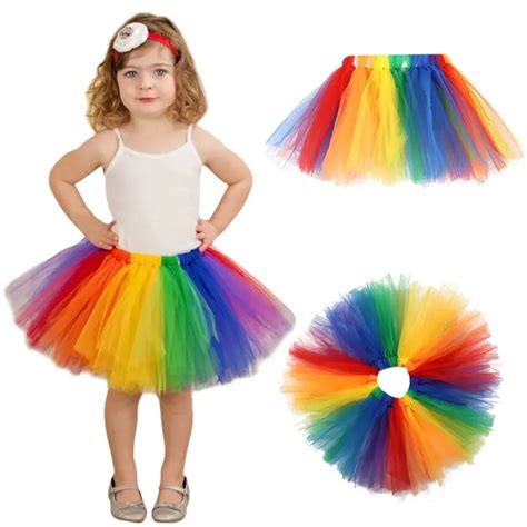 Fashion Summer Fluffy 3 Layer Girls Rainbow Tutu Skirts Baby Kids Tulle