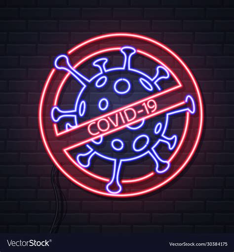 Neon Sign Stop Covid 19 Coronavirus Quarantine Vector Image
