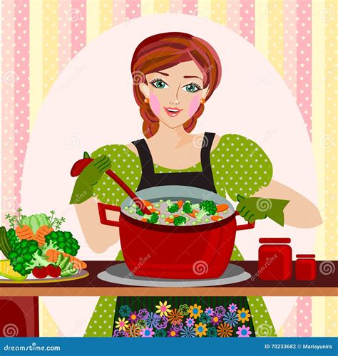 Mother Cooking Stock Vector Image Of Soup Vector Woman 70233682