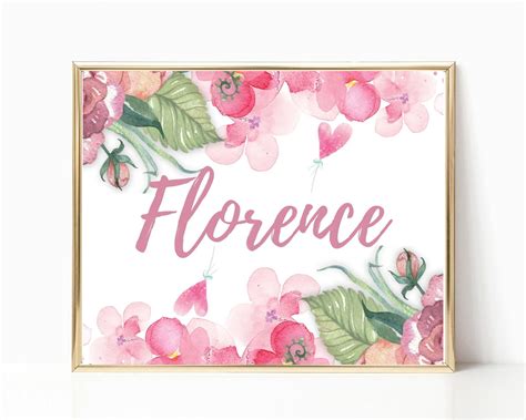 Floral Name Print Florence Name Cursive Name Nursery Decor Baby