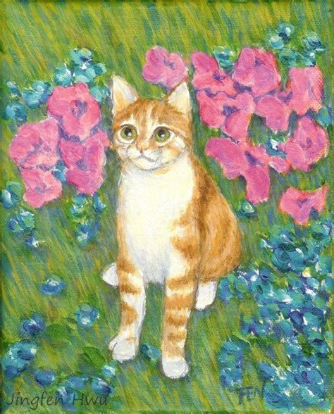 Cat Painting Art Print A Cat At A Garden Cat Lover T Cat At