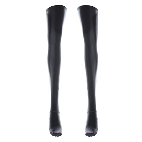 Women Shiny Latex Pvc Leather Long Socks Thigh High Stockings Wet Look