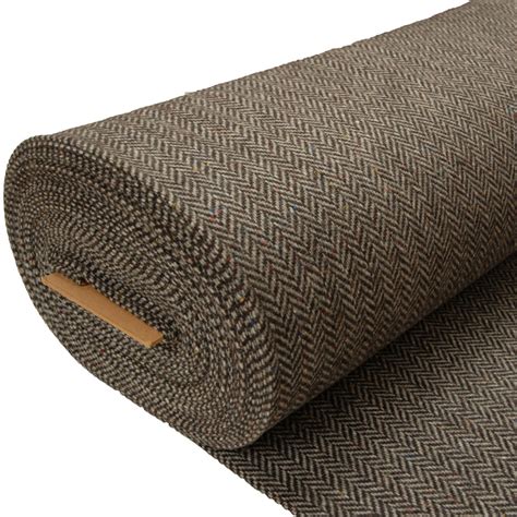 Herringbone Irish Tweed Fabric In Light Grey With Brown 513b