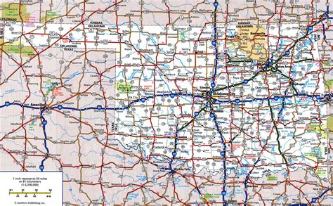 Oklahoma Roads Map With Cities And Towns Freeway Highway Free State