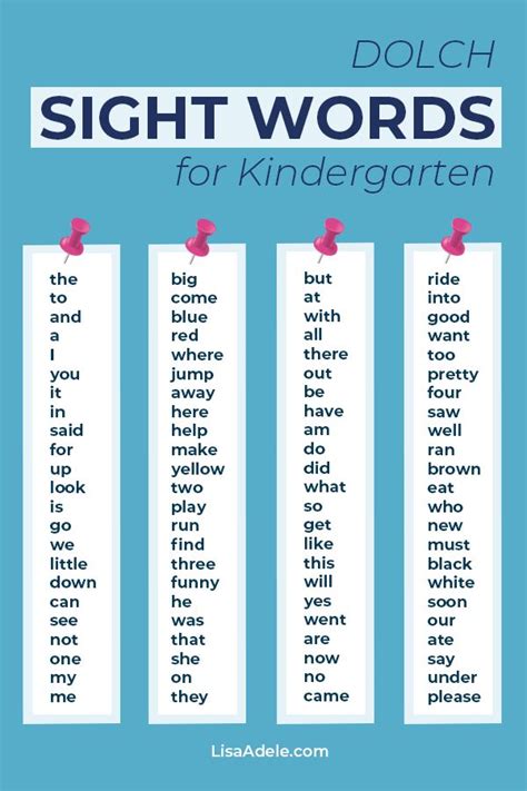Dolch Sight Words List For Kingergarten Sight Words Kindergarten