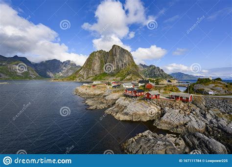 Panorama View Mountain And Sea At Hamnoy Village Lofoten Norway Stock