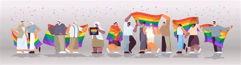 Mix Race Senior People Group Holding Lgbt Rainbow Flag Gay Lesbian Love Parade Pride Festival