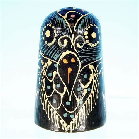 Vintage Russian Hand Made Hand Painted Lacquer Ware Stylized Owl Bird