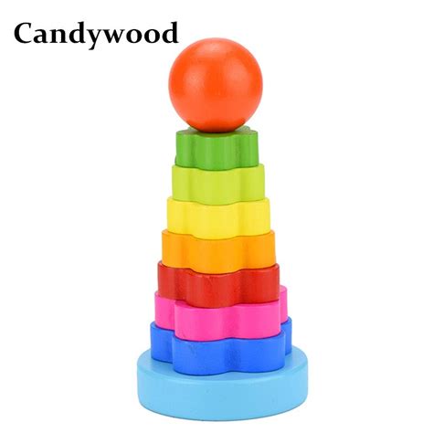 Candywood Wooden Stacking Ring Tower Rainbow Stack Up Block Kids