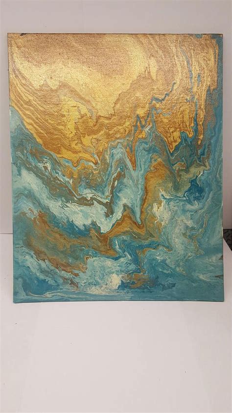 Bronze And Teal Acrylic Pour Painting With Images Acrylic Pouring