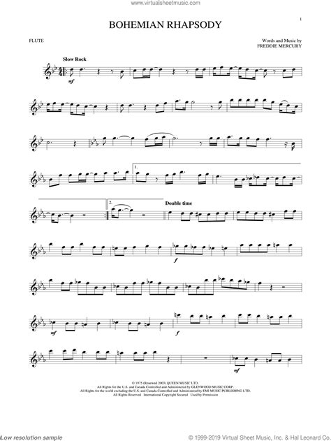 Queen Bohemian Rhapsody Sheet Music For Flute Solo Pdf