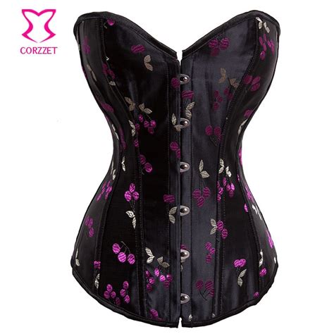 Cherry Embroidery Overbust Corsets And Bustiers Women Waist Trainer