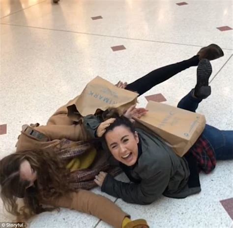 Three Friends Do Trust Falls In The Weirdest Places Daily Mail Online