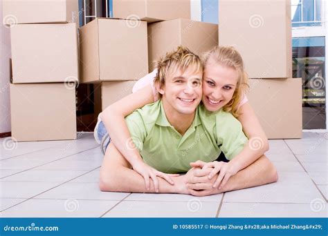 Playful Couple With Moving Boxes Stock Image Image Of Cardboard