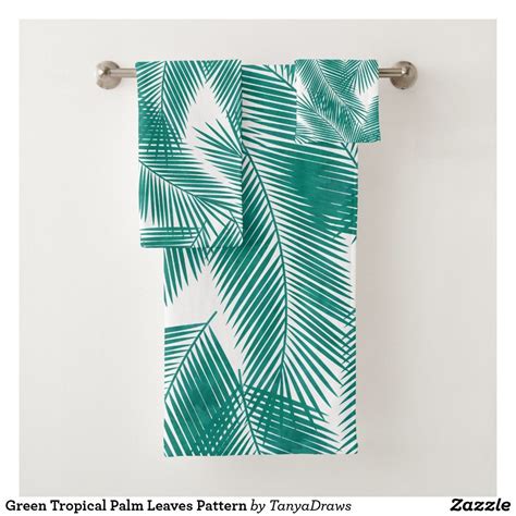 Green Tropical Palm Leaves Pattern Bath Towel Set Green Tropical Palm Leaves