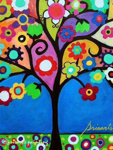 Mexican Folk Art Tree Of Life Happiness Whimsical Flower Prisarts