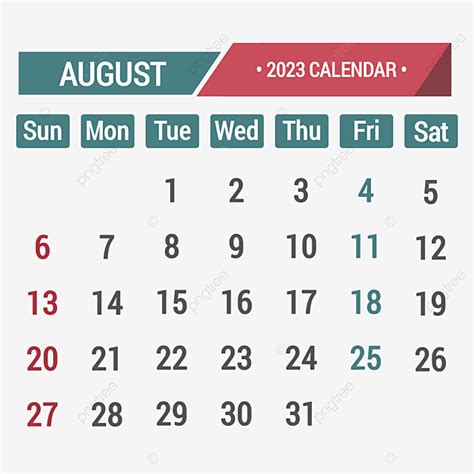 A Calendar With The Month Of August In Red Green And Blue Colors On A