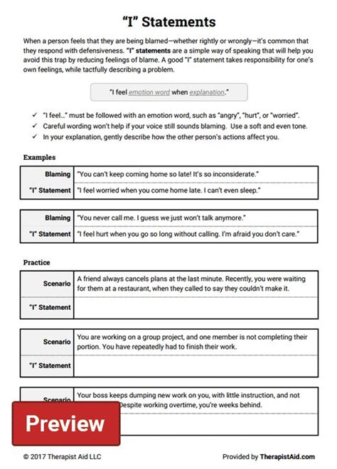 I Statements Worksheet Therapist Aid I Am Statements Therapy