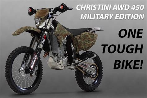 According to popular science, the bike will get powered by a hybrid electric/fuel drone engine that can be recharged by using jp 8 (a military jet fuel), diesel, and other fuels. CHRISTINI AWD Military - Christini All Wheel Drive Motorcycles