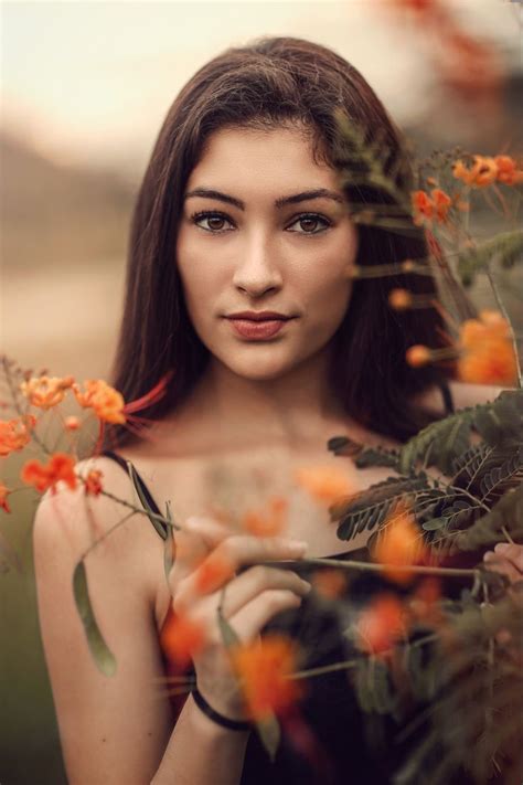 Portrait Photography By Jason Buff Portrait Outdoor Flowers Orange Woman Eyes Beauty