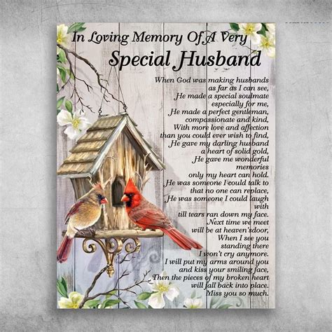 In Loving Memory Of A Very Special Husband Cardinal Bird Poster Print