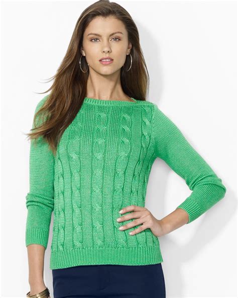 Ralph Lauren Lauren Cableknit Cotton Sweater In Green Lyst