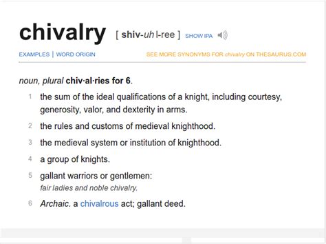 Definition Of Chivalry Chivalry And The Chivalric Code Of The
