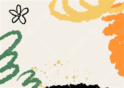 Doodle Brushstrokes Gold Foil Flowers Abstract Yellow Green Background