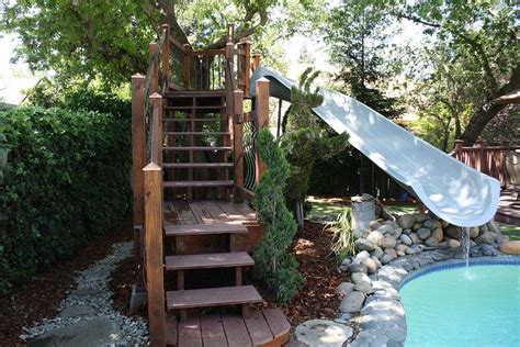 Water Slide For Backyard Pool Idea Pool Slide Diy Simple Pool Pool