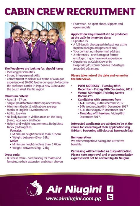 Assistant event director basic function: Job Vacancies : Cabin Crew with Air Niugini - PNG eHow
