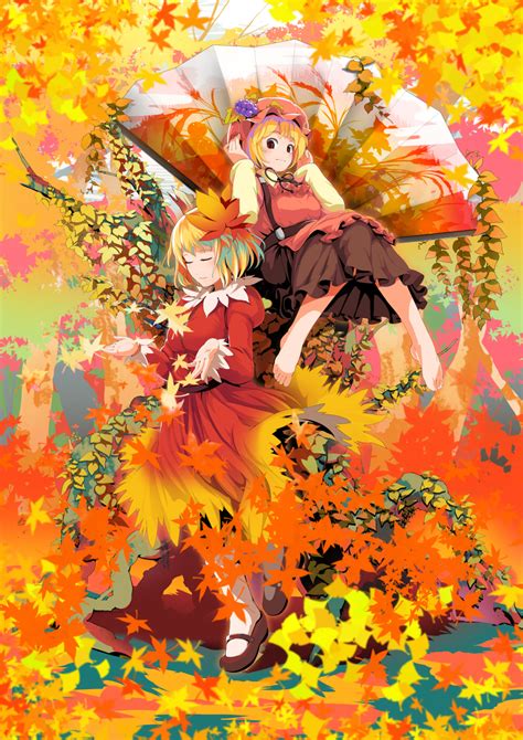 the big imageboard tbib aki minoriko aki shizuha apron autumn leaves bad id bad pixiv id
