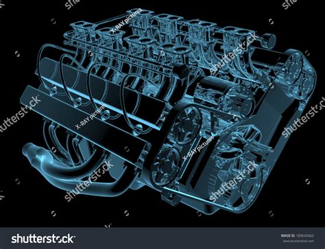 Car Engine Xray Blue Transparent Isolated ภาพประกอบสต็อก 189642662