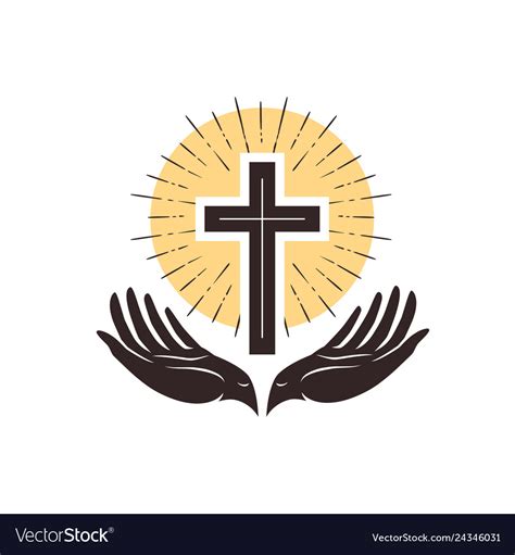 Church Logo Cross And Hands Christian Symbol Vector Image