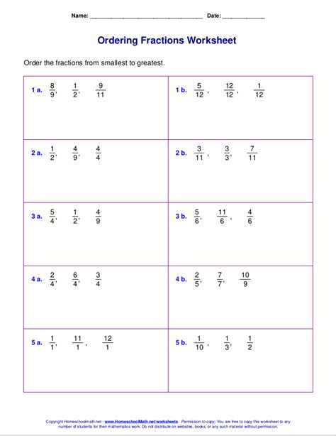 Order Fractions Least To Greatest Worksheet