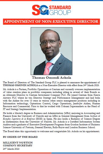 The Standard Digital On Twitter Thomas Omondi Achola Appointed As A
