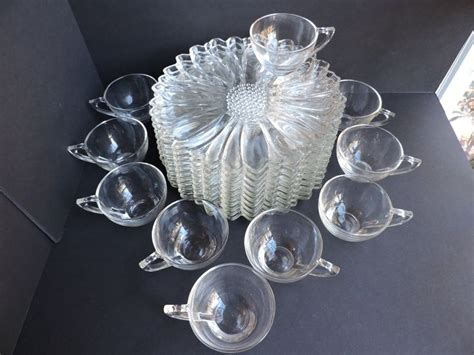 Hazel Atlas Glass Snack Plates Cups Set Of 20 Vintage Etsy Snack